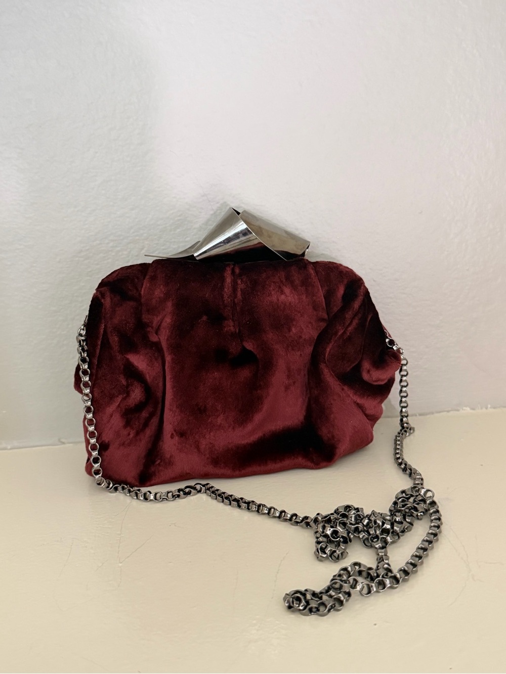 Jimmy Choo Burgundy Velvet Chain Clutch